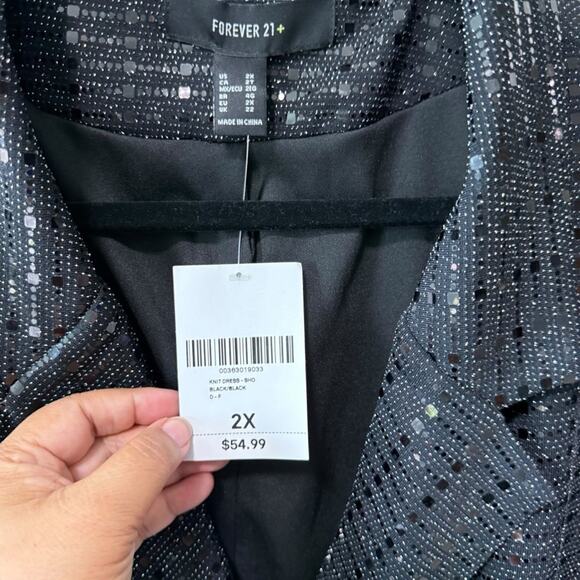 Forever 21 Double Breasted Collared 3/4 Sleeve Sequin Jacket Black Size 2X Plus - Picture 9 of 10